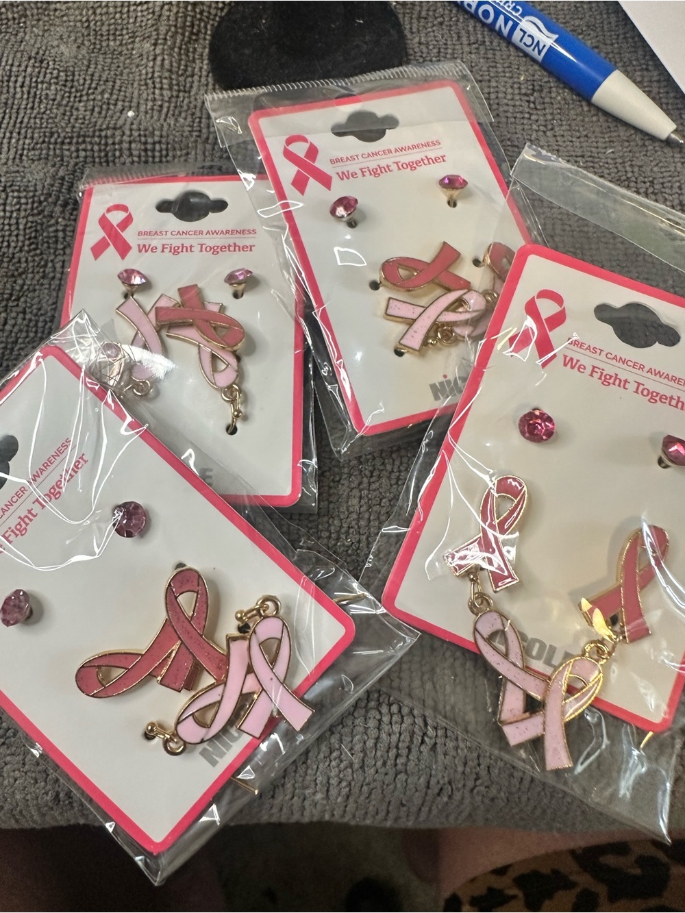 Nicole Pink Ribbon Breast Cancer Awareness Earring Set lot of 4